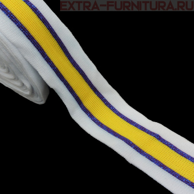 Тесьма шир.35мм трикотажная Лампас №193 цв.фиолетовый/белый/желтый с люрексом уп.10м
