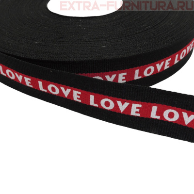 Лента репсовая шир.25мм цв.черный-красный с белой печатью "LOVE", арт.40816.002 (уп.50м)